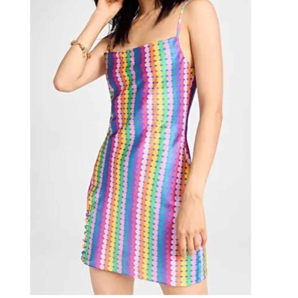 Olivia Rubin Adaline Rainbow Stripe Silk Blend Mini Dress Size 8